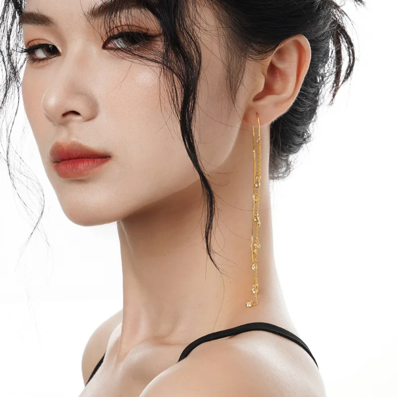 MLKENLY 1 PCS S925 sterling silver long style diamond studded tassel earrings with female ins and cool style earrings - Image 5