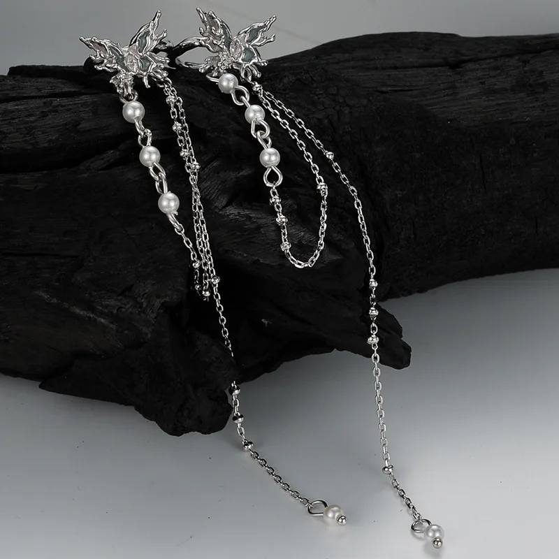 MLKENLY 1 PCS Designer S925 sterling silver enamel butterfly ear clip for women without ear holes, long tassel ear clip - Image 2