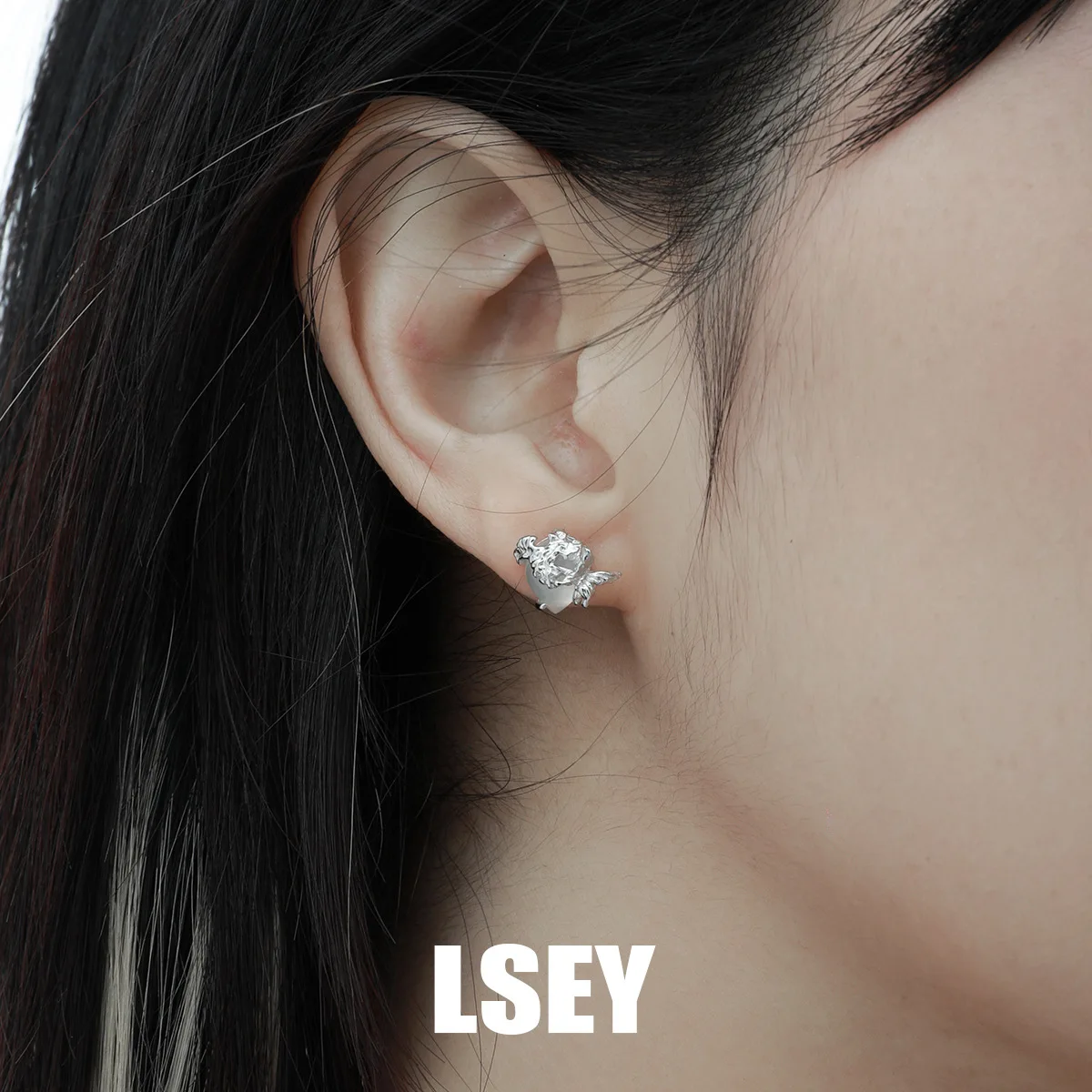 Minimalist S925 Sterling Silver Ins cool style, high-end temperament, butterfly water droplet, white agate Stud Earrings - Image 5