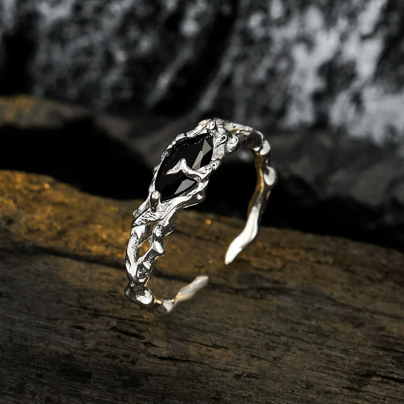 MLKENLY S925 sterling silver Irregular hollowed out broken adjustable index finger ring Women Personality Exquisite Gift