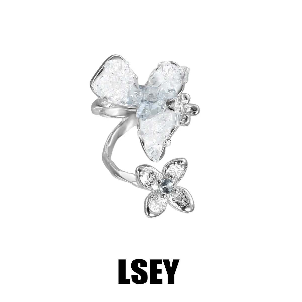 MLKENLY S925 sterling silver Crushed Ice Blue Flower Earclip Pure Silver Original Design Light Luxury Crushed Diamond Ear Clip C - Image 2