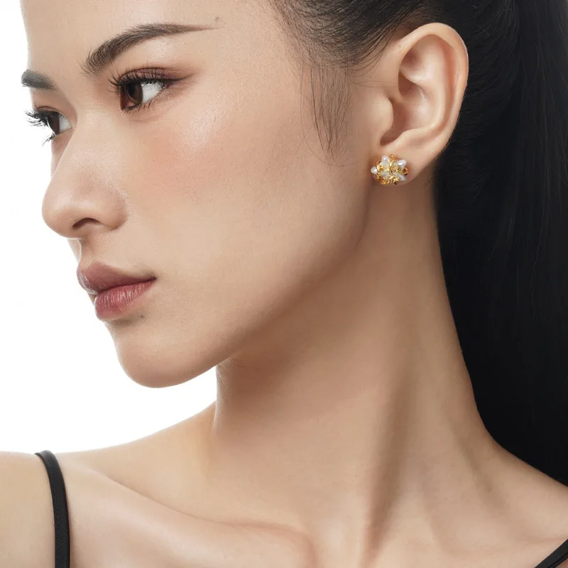 MLKENLY S925 sterling silver Baroque star stud design with pearl lines wrapped around star shaped earrings for women - Image 2