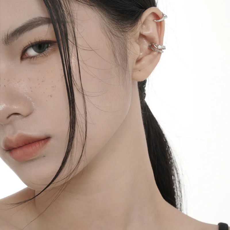 MLKENLY S925 sterling silver Opal stone ear bone clip without ear hole high-end wholesale women's style double-layer hollow - Image 4