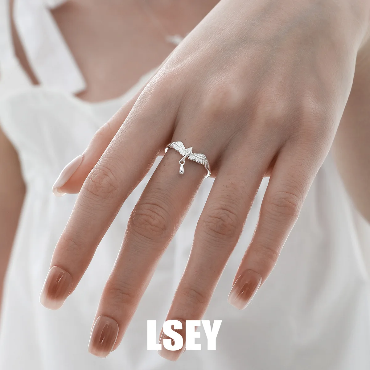 MLKENLY S925 sterling silver Original Angel Tears Wings Ring Open Ring Women Chic Korean Fashion Waterproof Finger Jewelry - Image 3