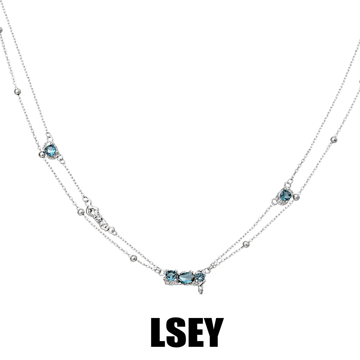 MLKENLY S925 Sterling Silver Cold style, high-end, minimalist temperament, gray blue stone necklace for women