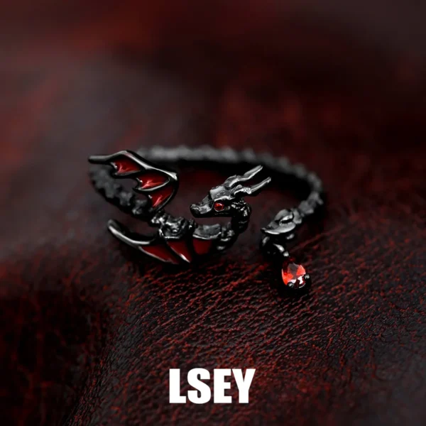 MLKENLY New S925 sterling silver Dragon Wing Ring Pure Silver Original Kuroshio Cool Red Zircon Open End Ring Wholesale