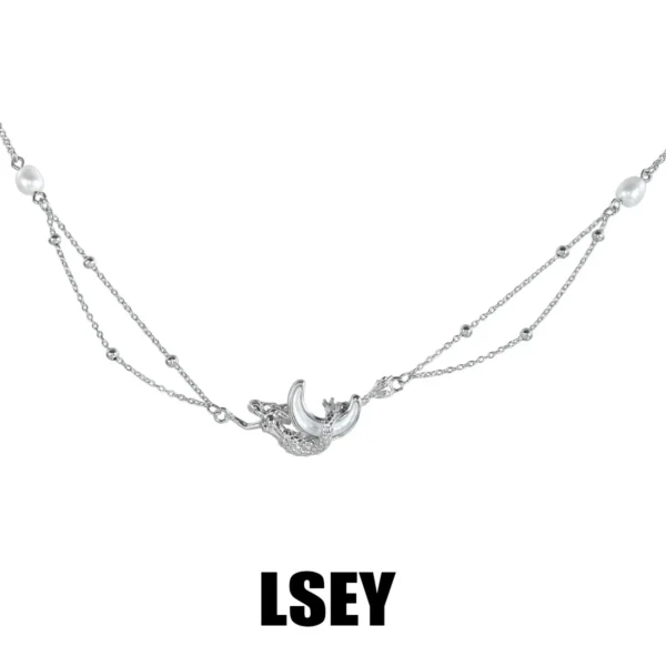 MLKENLY S925 Sterling Silver Mermaid Moon White Shell Necklace Cold Wind Necklace For Women Summer Beach Jewelry Accessories