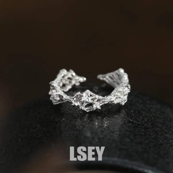 MLKENLY S925 sterling silver Weaving hollow ring Japanese Original Single Hollow Ring Retro Simple Ring