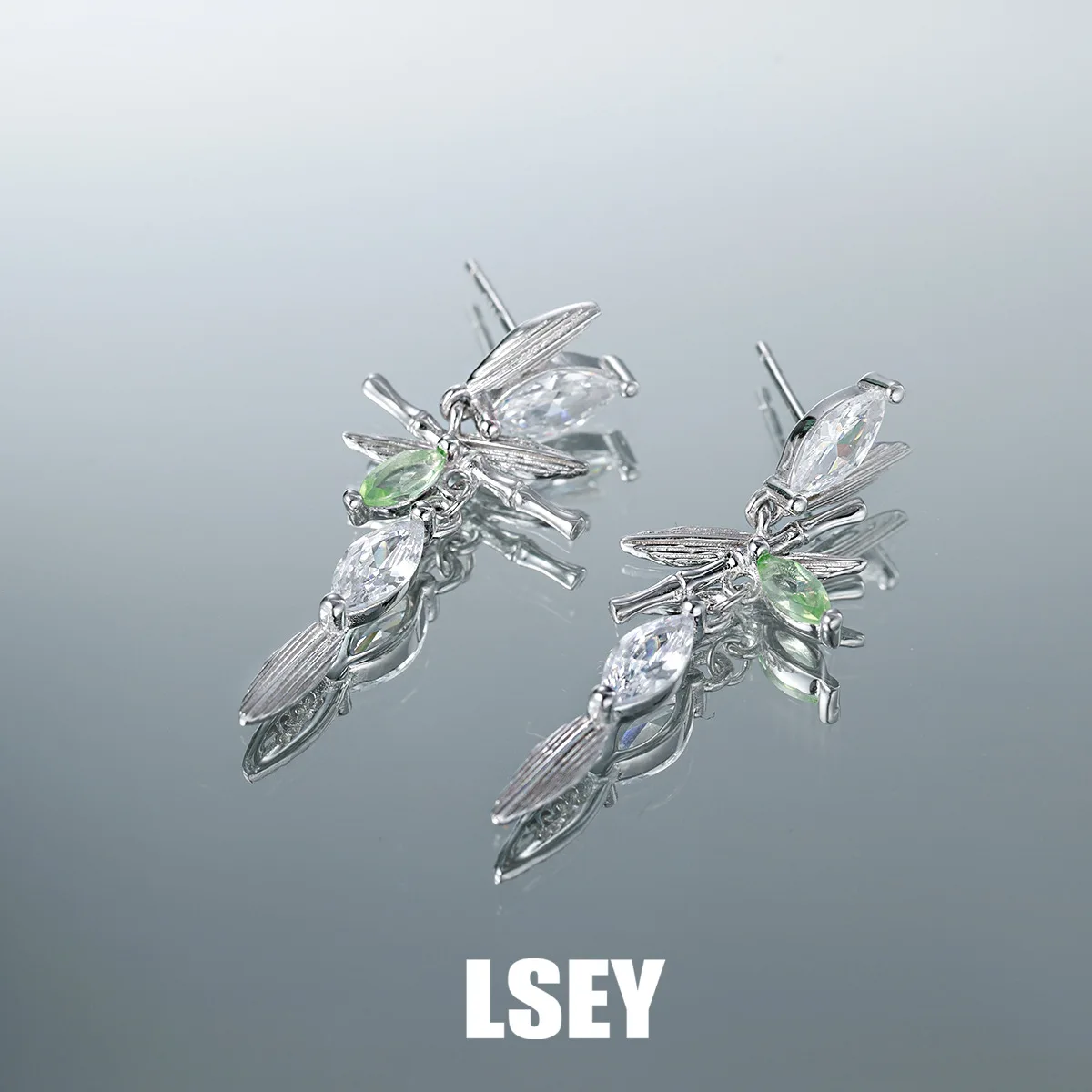 Minimalist S925 Sterling Silver Bamboo leaf dragonfly earrings niche original new Chinese style light luxury diamond studded ear - Image 3