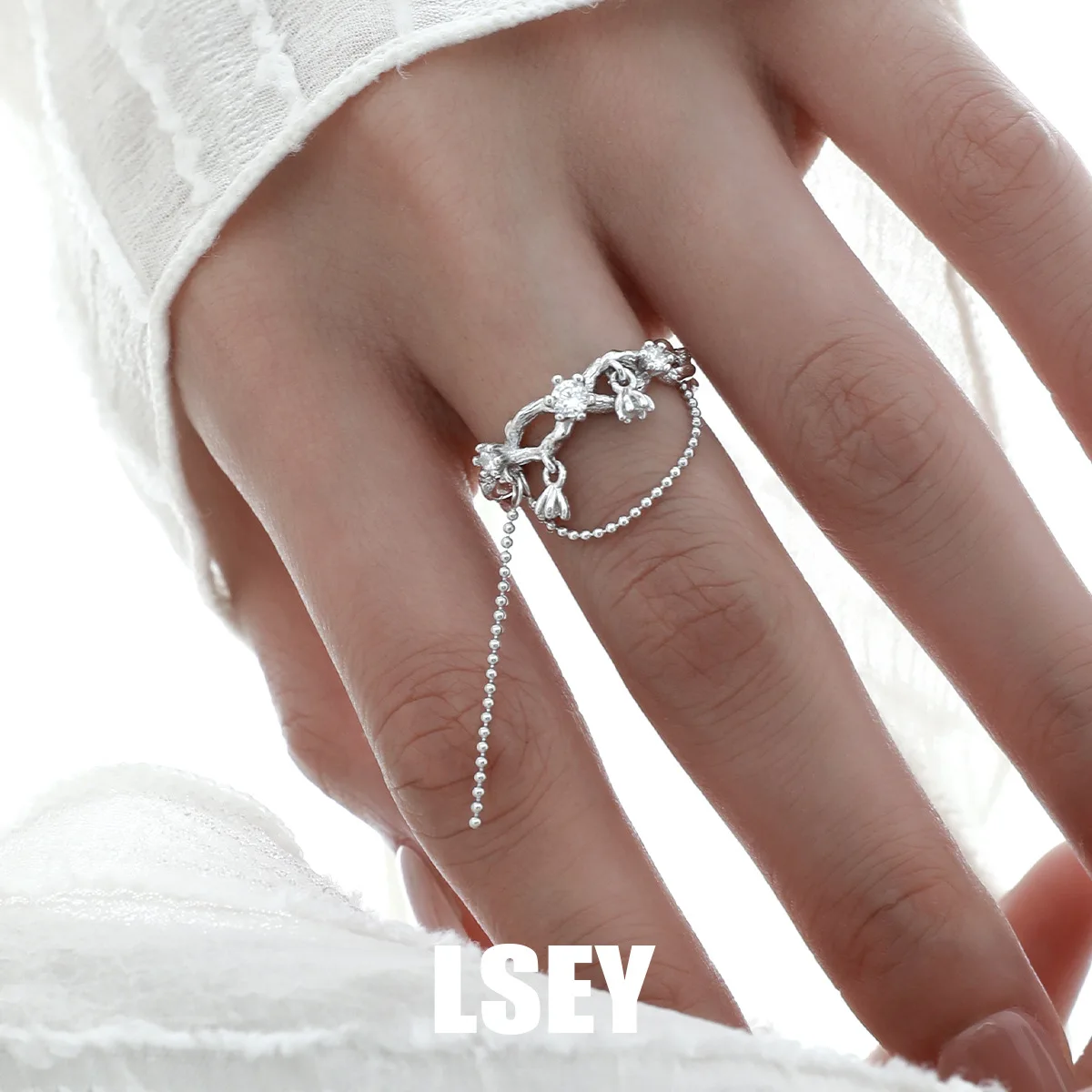 MLKENLY S925 sterling silver Zircon Vine Ring Original Design Personalized Branch Chain Open Ring Silver Jewelry Batch - Image 3