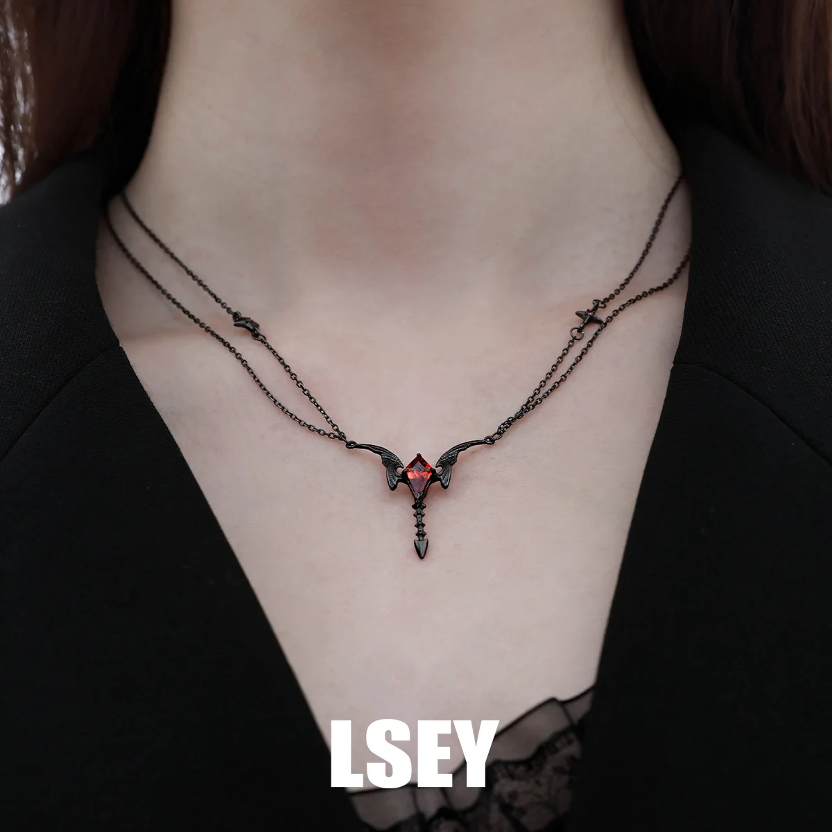 MLKENLY S925 Sterling Silver Dragon Wing Necklace Pure Silver Original Dark Personality Red Zircon Collarbone Chain Love and Dee - Image 3