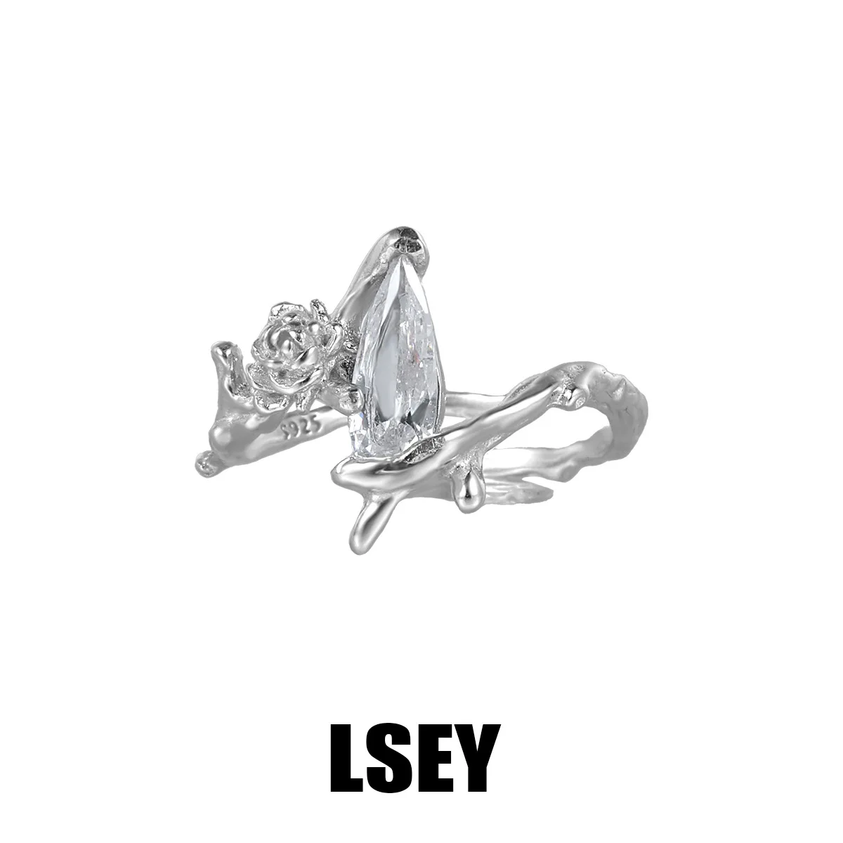 100% S925 Sterling Silver Rose Water Drop Diamond Ring Pure Silver Original Design Zircon Open Ring Wholesale - Image 4