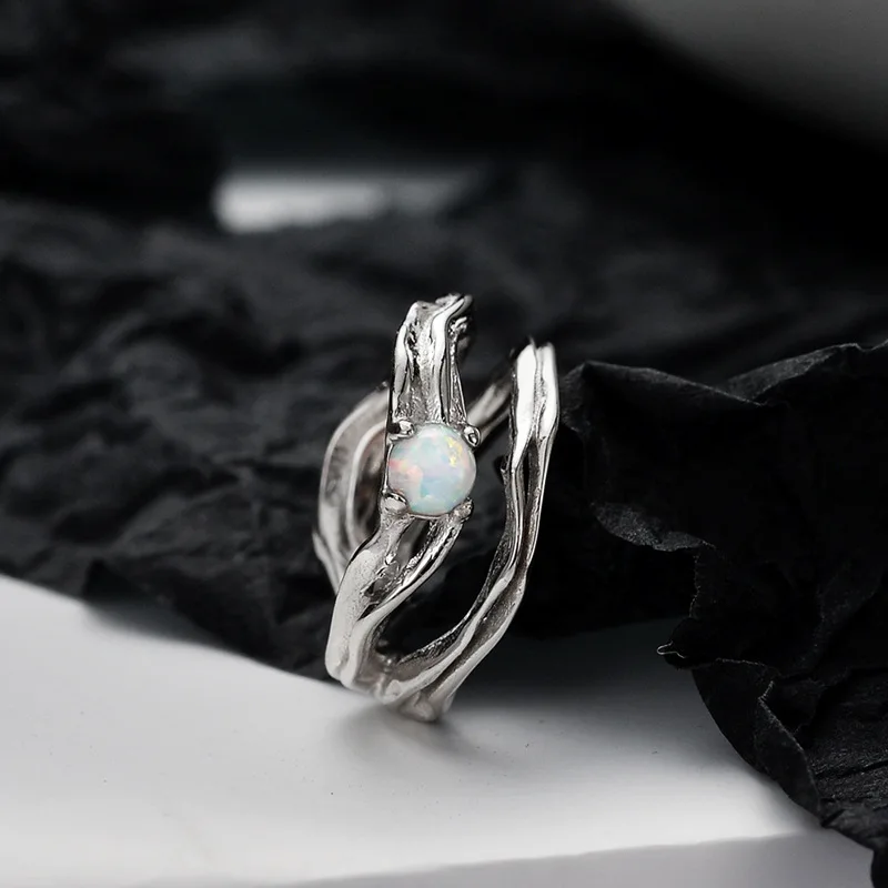 MLKENLY S925 sterling silver Opal stone ear bone clip without ear hole high-end wholesale women's style double-layer hollow