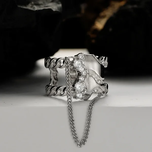 MLKENLY S925 sterling silver Chain studded diamond index finger ring, female ins style open mouth tassel ring