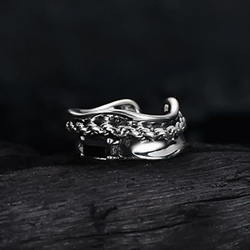 MLKENLY 1PCS Korean minimalist niche design S925 pterling silver black diamond ear cuff for women, retro vintage made chain - Image 3