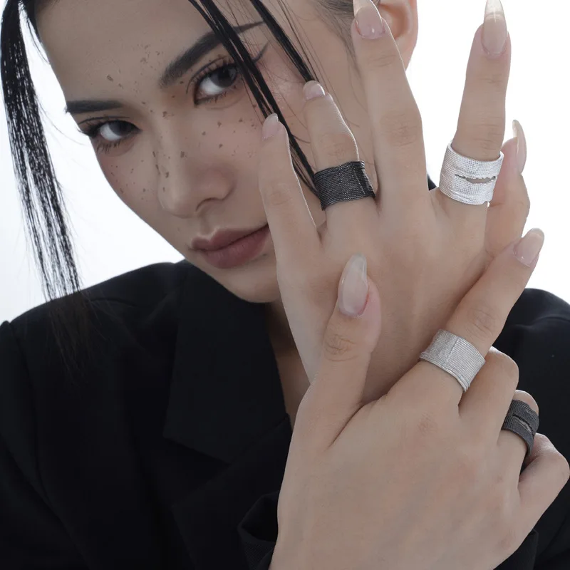 MLKENLY 100% 925 sterling silver damaged sack ring female ins cold wind opening matte index finger ring jewelry - Image 3