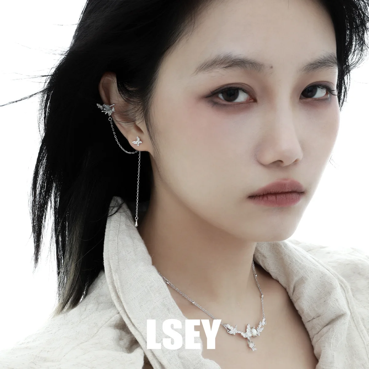 MLKENLY S925 sterling silver White Butterfly Shell Ear Cuff Bone Clip Earnail Cold Wind Earnail Silver Jewelry Wholesale - Image 4