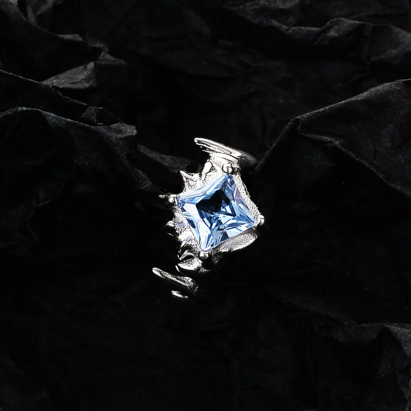Dark blue zircon ear bone clip advanced sense ear hole free S925 sterling silver thorn texture square drill ear clip female - Image 2