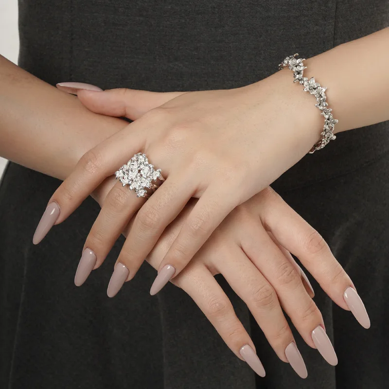 MLKENLY S925 sterling silver Flower Flower Ring Female Ins Cold Wind Open Wide Version Flower Finger Ring - Image 3