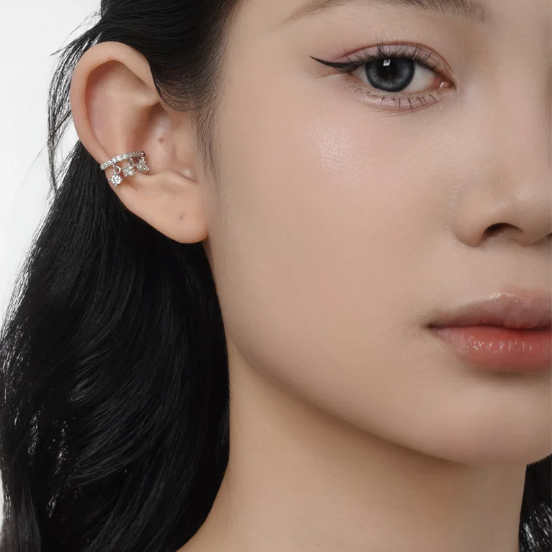 MLKENLY 925 Sterling Silver Sparkling White CZ Zircon Pave Chain Tassel Ear Cuffs For Women No Piercing Simple Clip Earrings Gif - Image 2