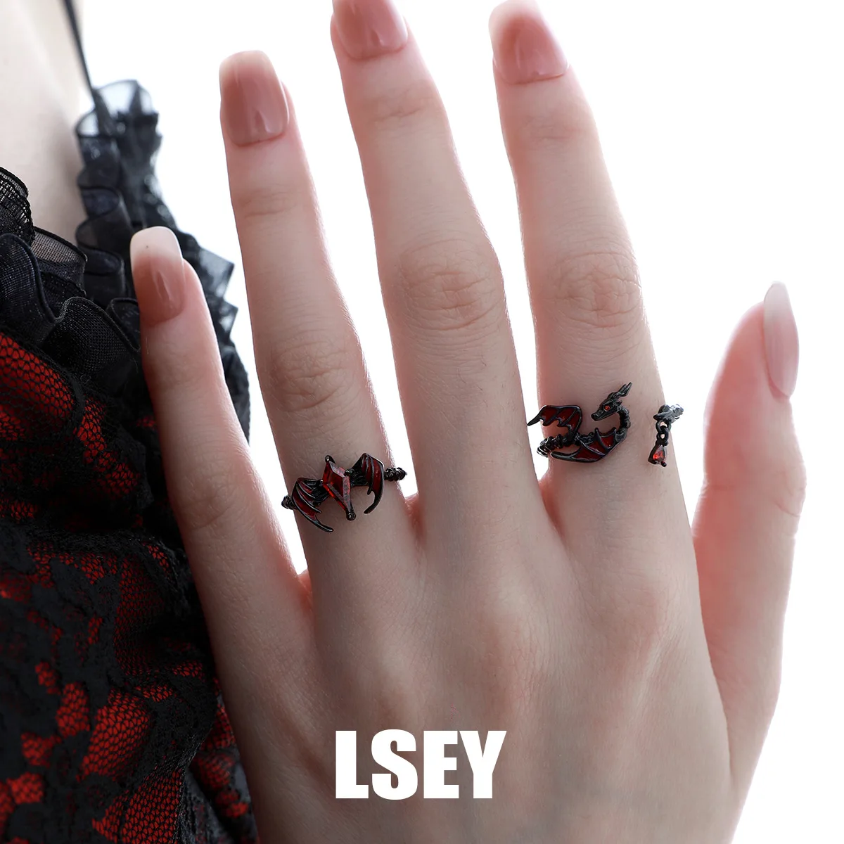 MLKENLY S925 sterling silver Dragon Wing Ring, pure silver original, dark and niche, red zircon opening ring - Image 3