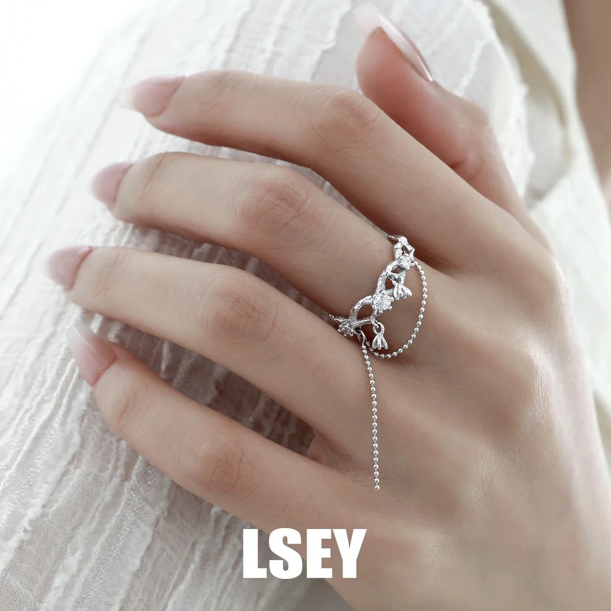 MLKENLY S925 sterling silver Zircon Vine Ring Original Design Personalized Branch Chain Open Ring Silver Jewelry Batch - Image 4