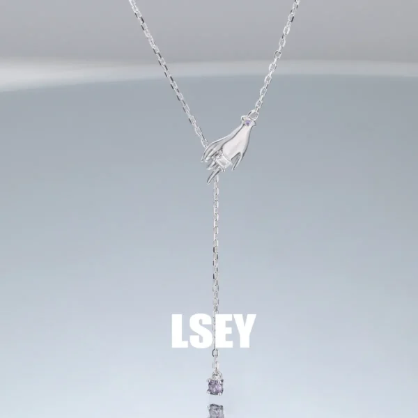 MLKENLY S925 Sterling Silver Hand Pendant Necklace for Women Micro Paved Rhinestone Clavicle Chains Jewelry Gift