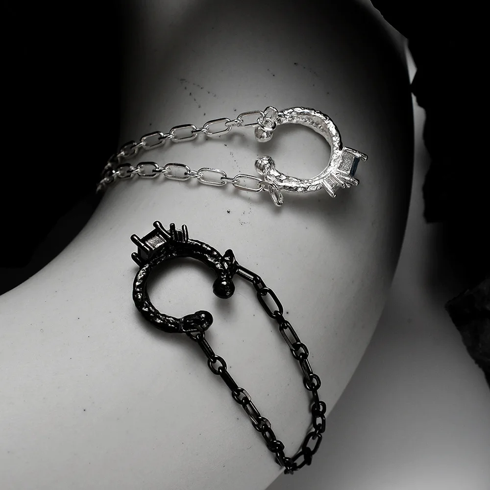 MLKENLY S925 sterling silver Texture Chain Ear Clip for Female Ins Wind No Earhole Inlaid Diamond Ear Cuff - Image 2