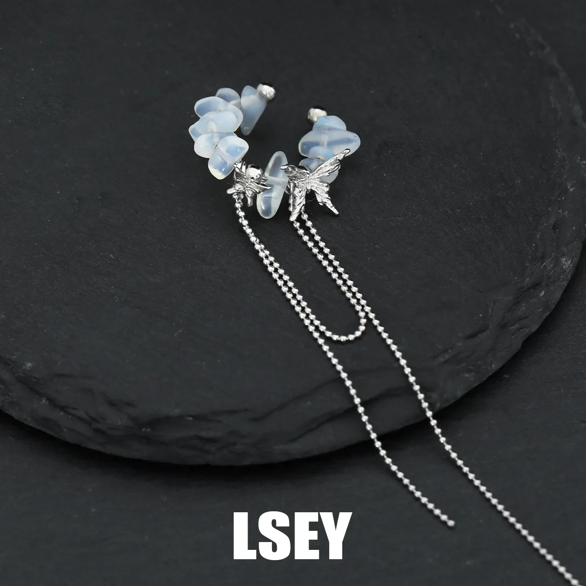 MLKENLY 1PCS S925 Sterling Silver Wholesale of Opal Butterfly Pure Silver Earbone Clip Earbone Clip Silver Jewelry ear cuff