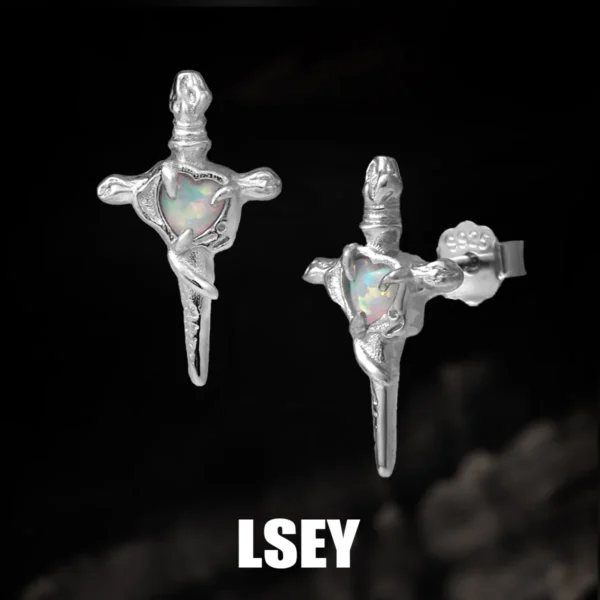 Minimalist S925 Sterling Silver Opal Cross Stud Earrings for Women 925 Sterling Silver Glossy Versatile Ear Accessories Delicate