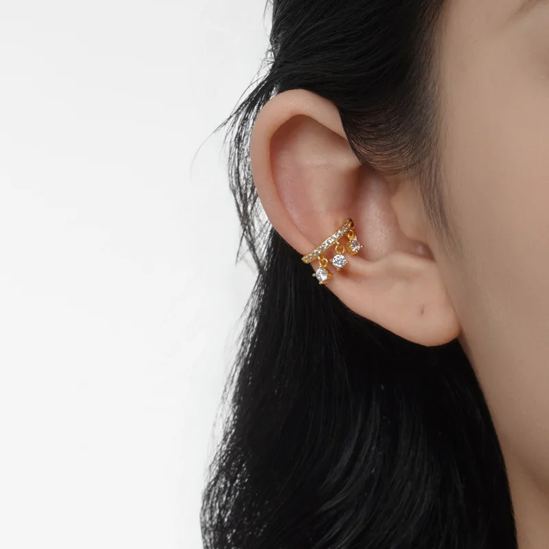 MLKENLY 925 Sterling Silver Sparkling White CZ Zircon Pave Chain Tassel Ear Cuffs For Women No Piercing Simple Clip Earrings Gif - Image 3