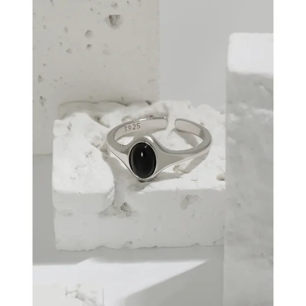 CHOZON S925 sterling silver Black Agate Rings for Women Geometric Design Open Ring Thai Silver Luxury Jewelry Gifts