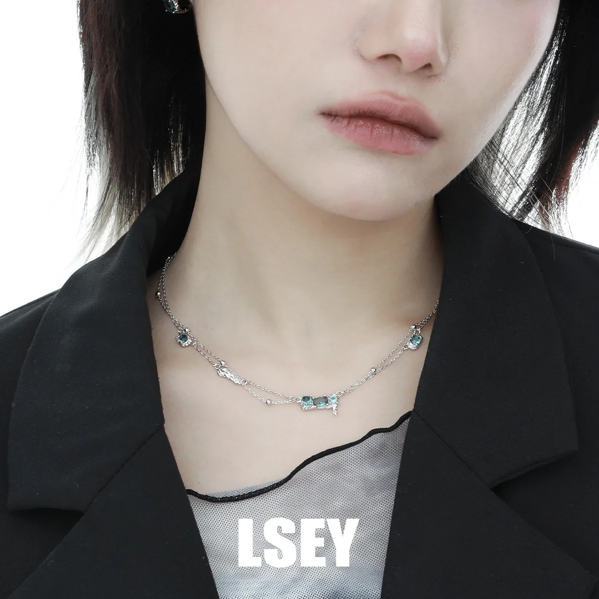 MLKENLY S925 Sterling Silver Cold style, high-end, minimalist temperament, gray blue stone necklace for women - Image 4