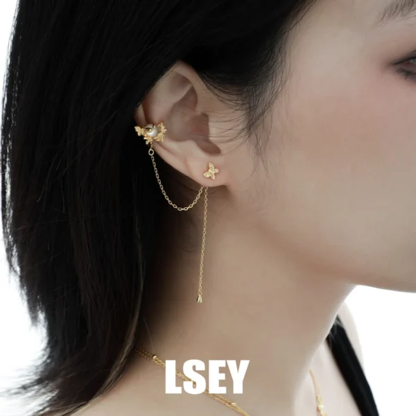 MLKENLY S925 sterling silver White Butterfly Shell Ear Cuff Bone Clip Earnail Cold Wind Earnail Silver Jewelry Wholesale