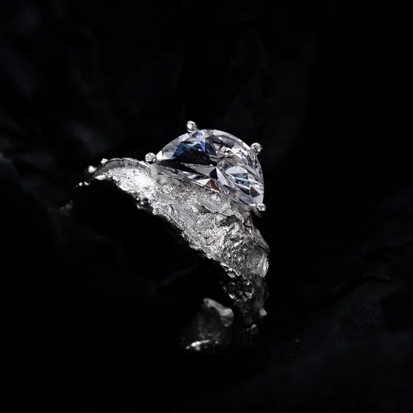 MLKENLY S925 sterling silver Irregular texture ring with female ins style opening inlaid with zircon index finger ring