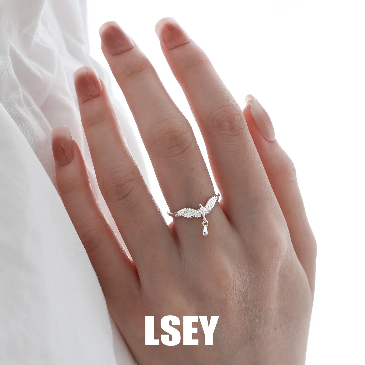 MLKENLY S925 sterling silver Original Angel Tears Wings Ring Open Ring Women Chic Korean Fashion Waterproof Finger Jewelry - Image 2