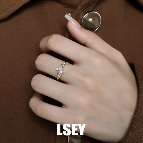 MLKENLY New S925 sterling silver Double star orbit zircon ring, cool breeze, versatile, high-end, silver jewelry wholesale