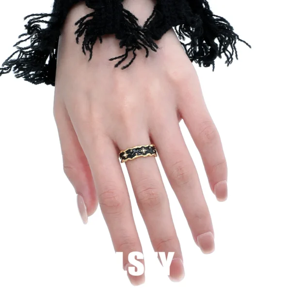 MLKENLY S925 sterling silver Black Gold Star Wide Opening Adjustable Rings for Women Fine Jewelry Minimalist Accessories