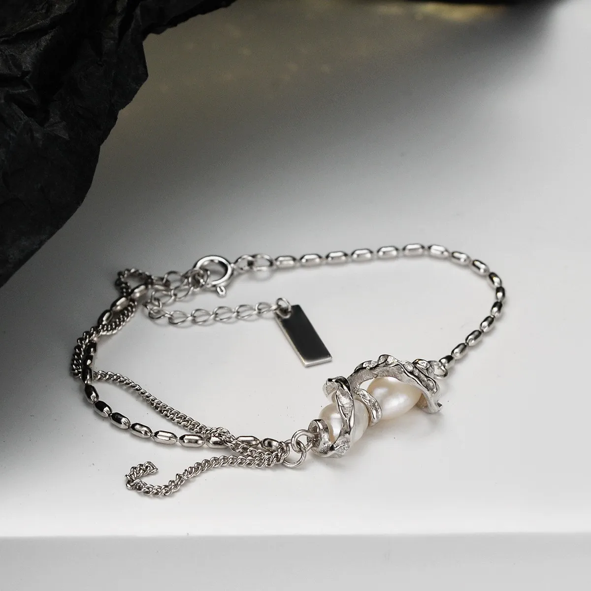 MLKENLY Korean version simple rice bead bracelet wholesale female S925 sterling silver small crowd cool wind light luxury pearl - Image 2