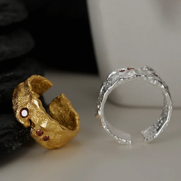 MLKENLY Small niche design S925 sterling silver flowing ring for women with ins style opening texture index finger ring