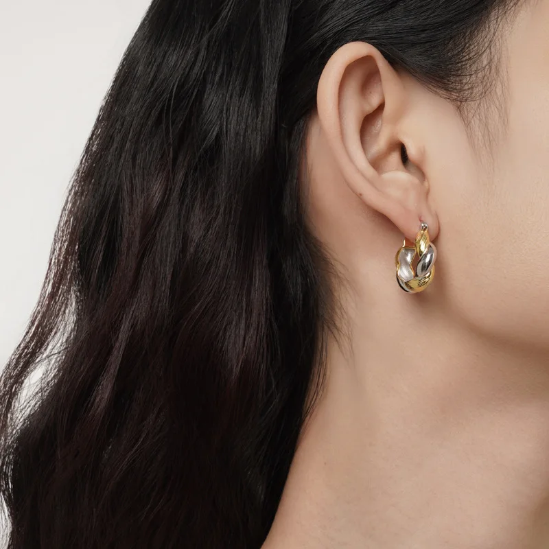 MLKENLY S925 Solid Silver Color blocked M ö bius Earrings with Earrings and Buckles for Women - Image 3