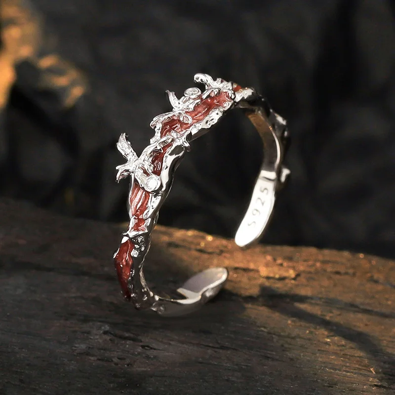 MLKENLY S925 sterling silver Butterfly index finger ring, female opening pink glazed irregular ring