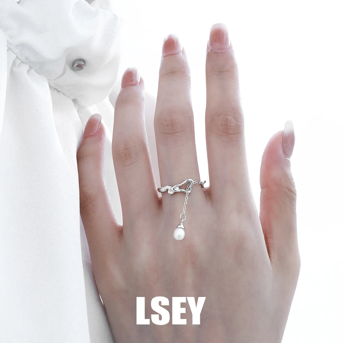 MLKENLY S925 sterling silver Liquid pearl chain ring For Women Gift Irregular Punk Adjustable Jewelry - Image 4