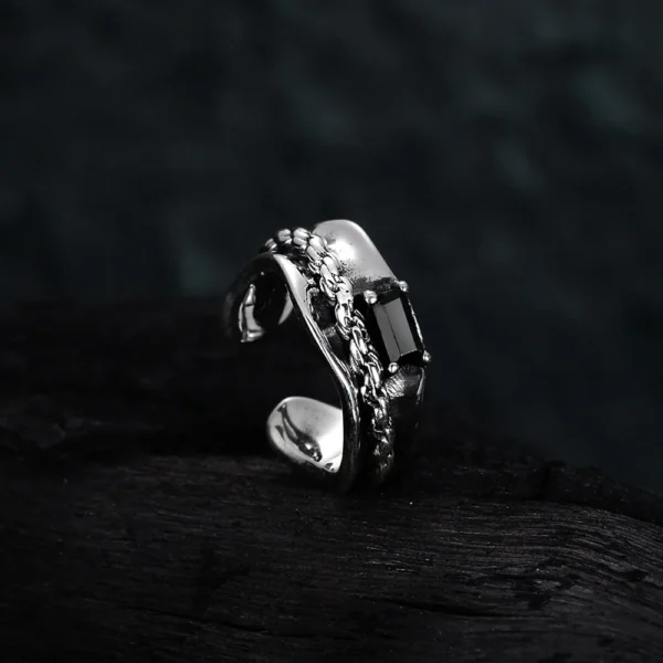 MLKENLY 1PCS Korean minimalist niche design S925 pterling silver black diamond ear cuff for women, retro vintage made chain