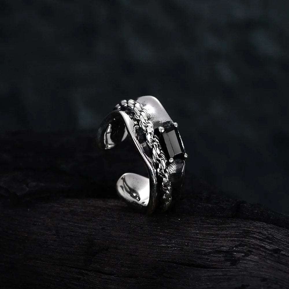 MLKENLY 1PCS Korean minimalist niche design S925 pterling silver black diamond ear cuff for women, retro vintage made chain