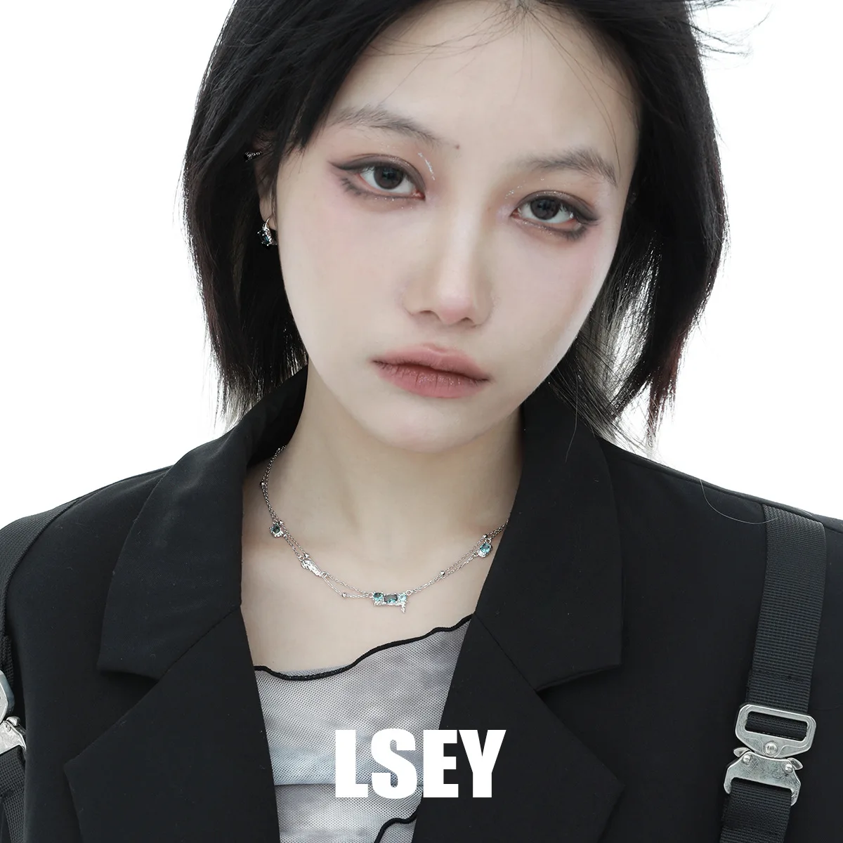 MLKENLY S925 Sterling Silver Cold style, high-end, minimalist temperament, gray blue stone necklace for women - Image 2