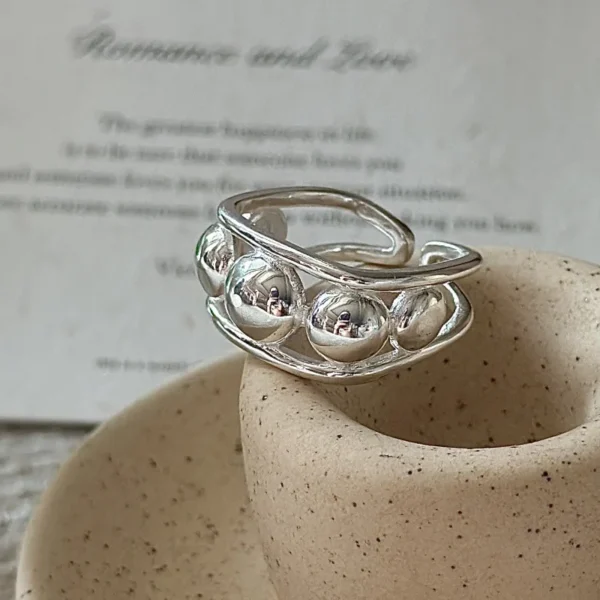 S925 Sterling Silver Korean Version Niche Design Sense Retro Bead Ring Blogger Fashion Sense INS Style