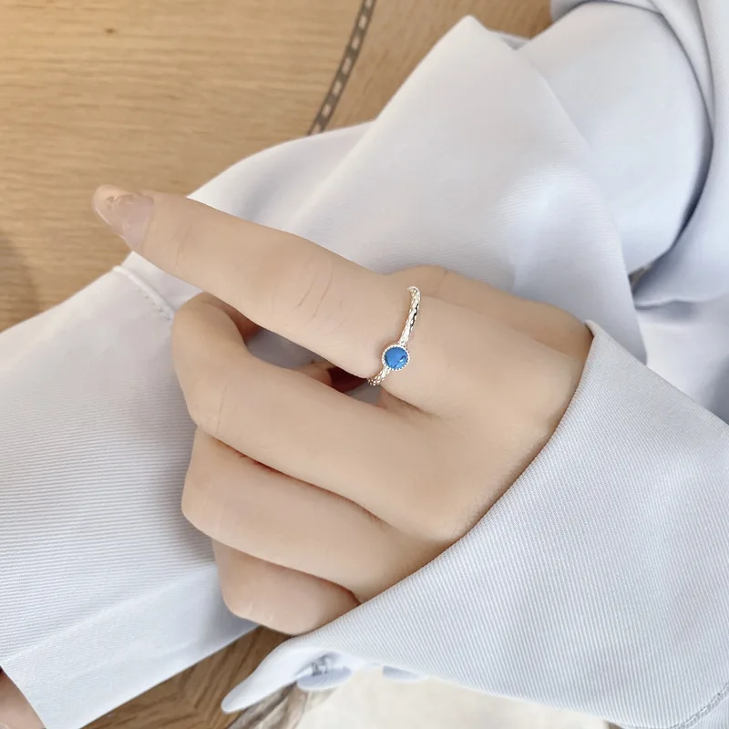 CHOZON S925 Solid Silver Synthetic Turquoise Ring French Minimalist Wholesale Adjustable Jewelry for Women - Image 5