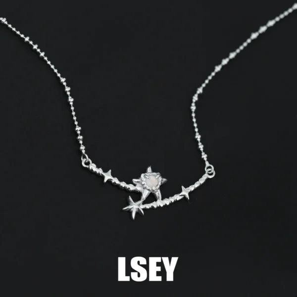 MLKENLY S925 sterling silver Opal Star Pendant Chain Non-fading summer choker jewelry necklace Women's Accessories ornament