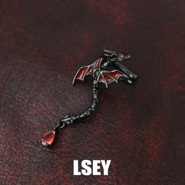 MLKENLY S925 sterling silver Dragon wing ear bone clip pure silver original dark niche red zircon earrings love and deep space